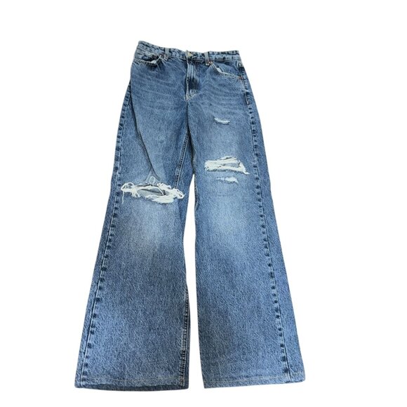 Denim - Zara Size 6 Distressed Ripped Wide Leg Denim Jeans